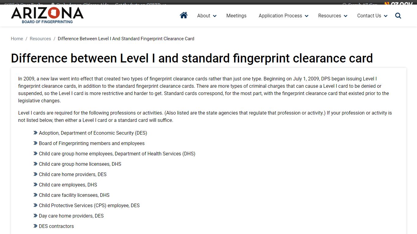 Difference between Level I and standard fingerprint clearance card ...